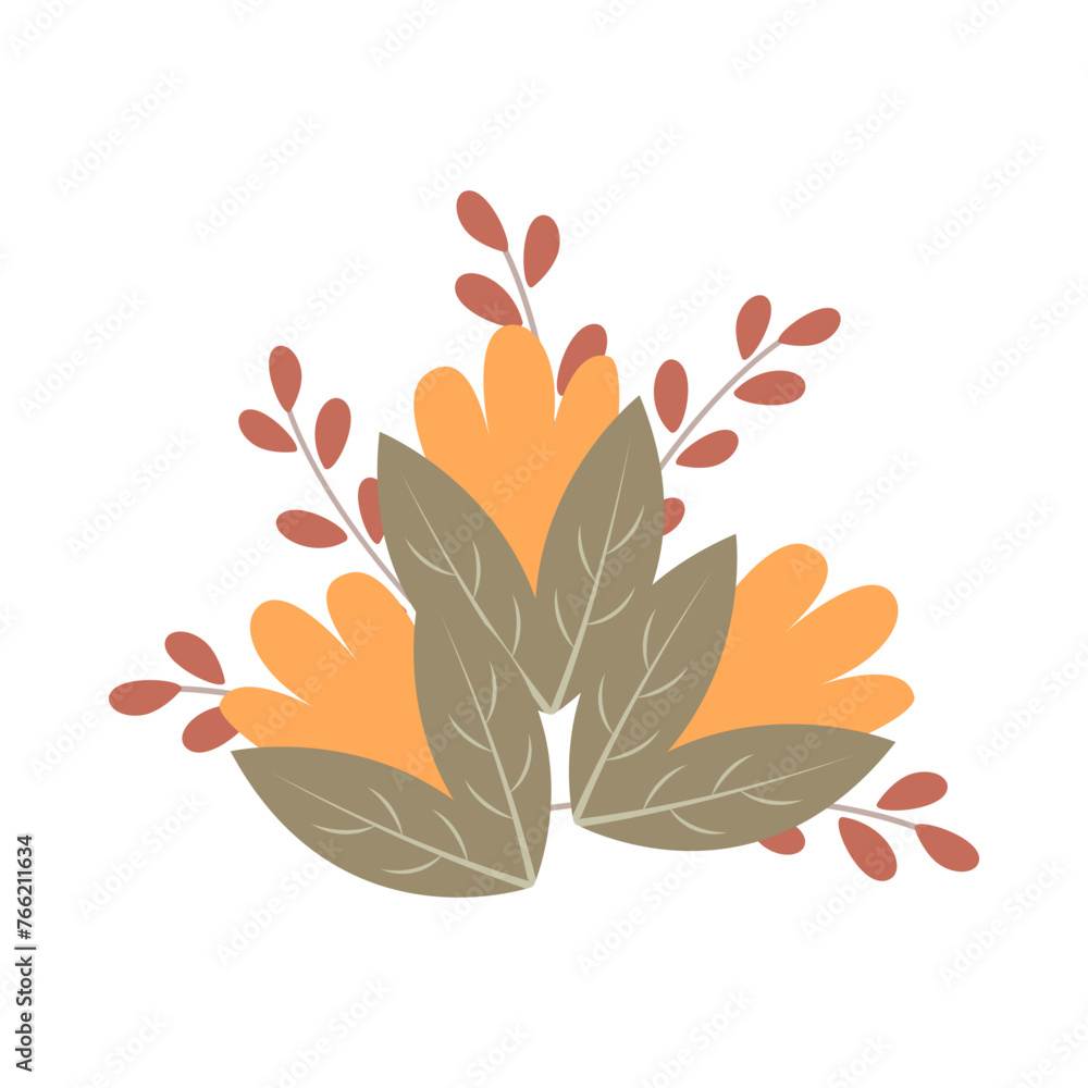 Fototapeta premium Spring flower collection with leaves, floral bouquets. Vector flowers flat. Spring botanical elements. Happy Easter. Folk style. Spring holiday