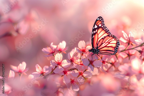 Flower butterfly with pink sakura © Zoraiz