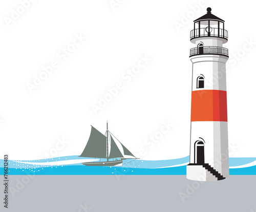 Leuchtturm  und Segelschiff Illustration