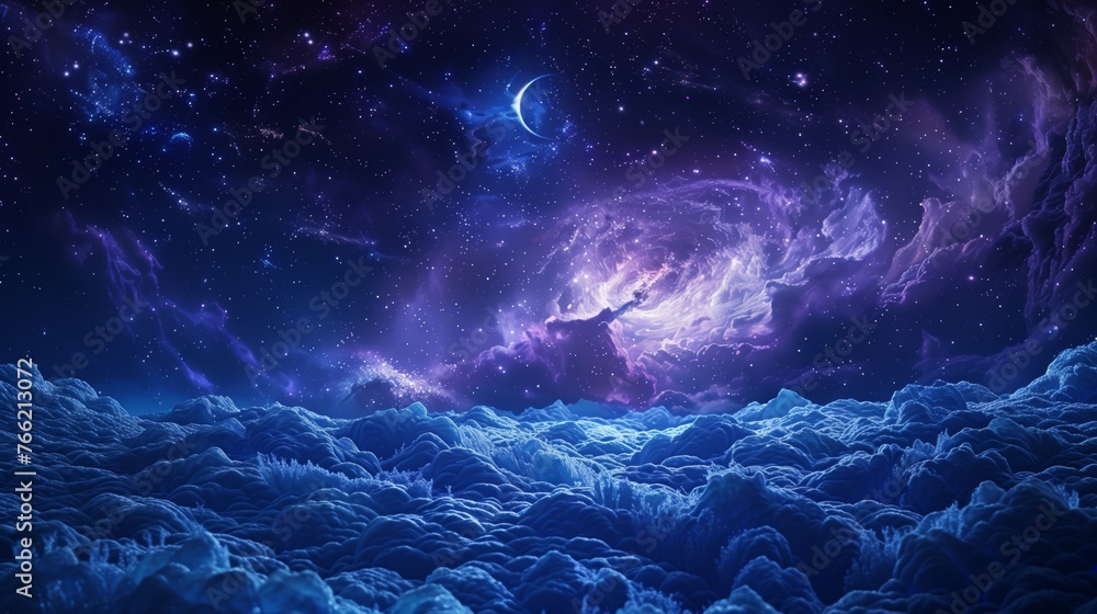 Starry night sky with clouds and planets. AI generated background. Starry night sky with clouds and planets. AI generated background.