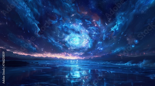 Wallpaper Mural Starry night sky with clouds and planets. AI generated background. Torontodigital.ca