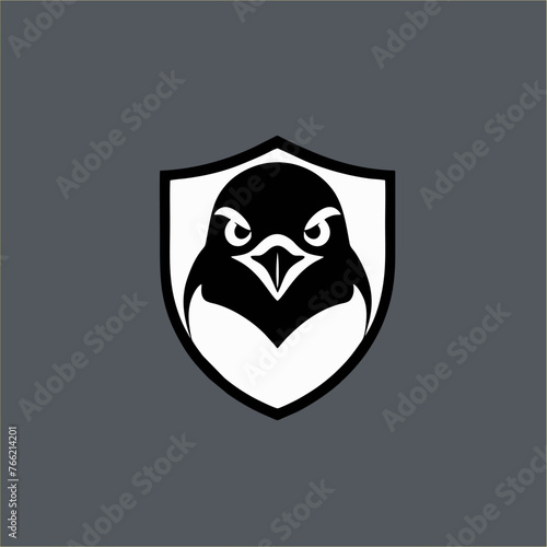 Abstract penguin animal head logo, cute penguin animal shield illustration design.