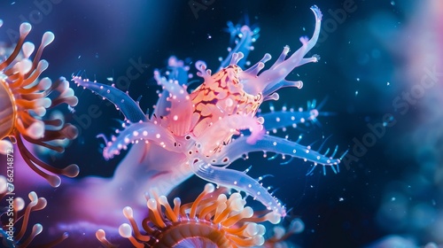 Macro photography revealing the intricate beauty of wildlife, blended with the ethereal essence of underwater scenes