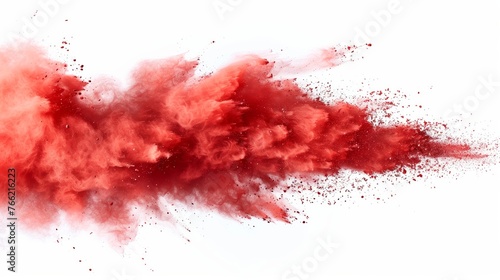 Explosive Red Powder Burst in White Background 