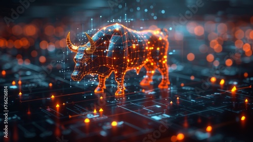 Modern illustration of a stock exchange with low-poly wireframe. Technology art image. Bull and Bear with arrows. Business concept.