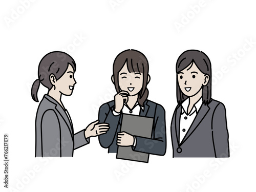 女性会社員同士でミーティング、話し合うイラスト