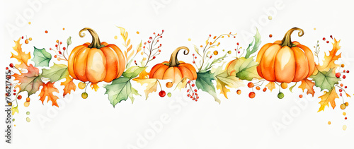 Autumn pumpkins banner with copy space