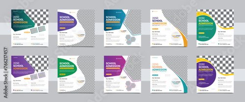 School admission social media post banner bundle design. Back to school admission promotion banner. Back to school admission social media post banner design set. Editable minimal square banner design.