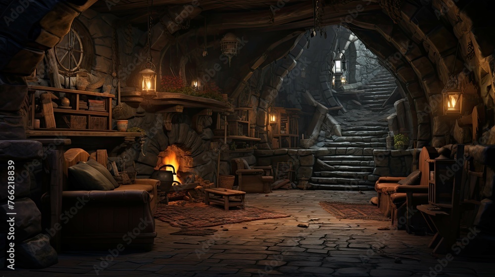 Fireplace in the old abandoned house. AI generated art illustration. Fireplace in the old abandoned house. AI generated art illustration.