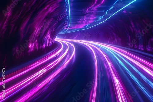 Abstract Neon Light Trails  Create an abstract and futuristic composition with neon light trails against a dark background.  
