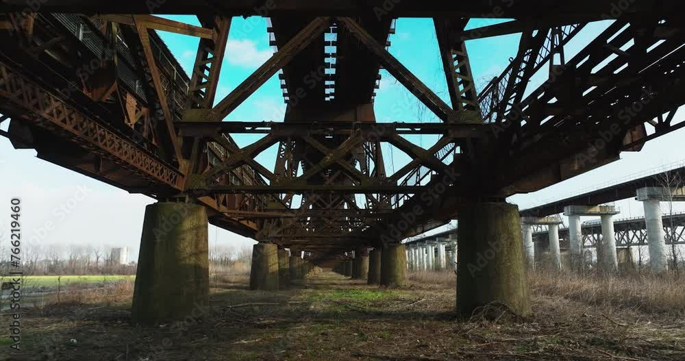 Rusty Steel Underneath Structure Of Harahan Bridge In West Memphis, Arkansas. low angle shot Rusty Steel Underneath Structure Of Harahan Bridge In West Memphis, Arkansas. low angle shot