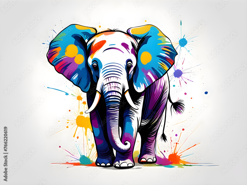 Naklejka premium Colorful cute elephants and colorful splashing picture book illustrations