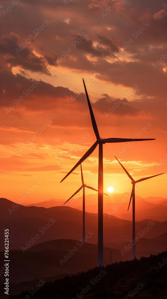 Obraz premium Wind Turbines Against Dramatic Sunset Sky 