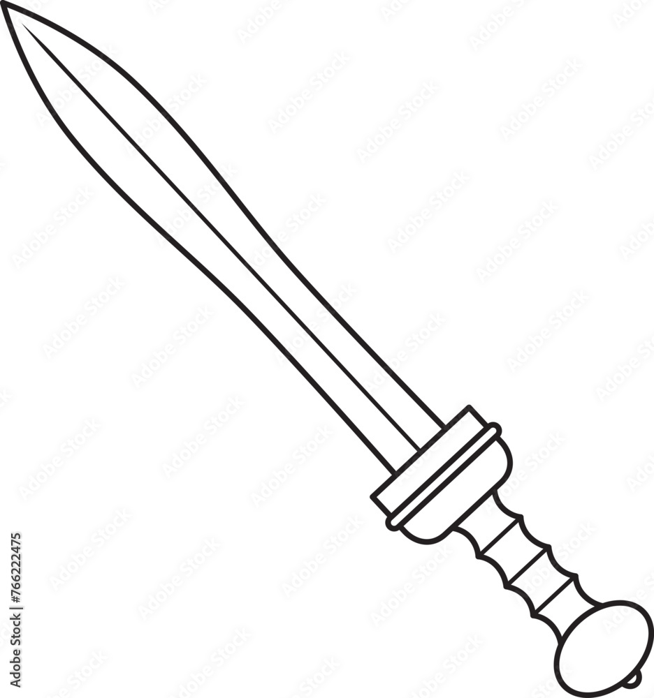 Vector Cartoon Gladius Sword With Wooden Handle Line Art Vector Cartoon Gladius Sword With Wooden Handle Line Art