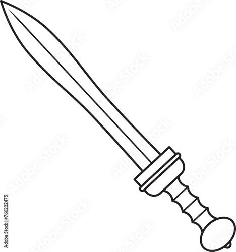 Vector Cartoon Gladius Sword With Wooden Handle Line Art