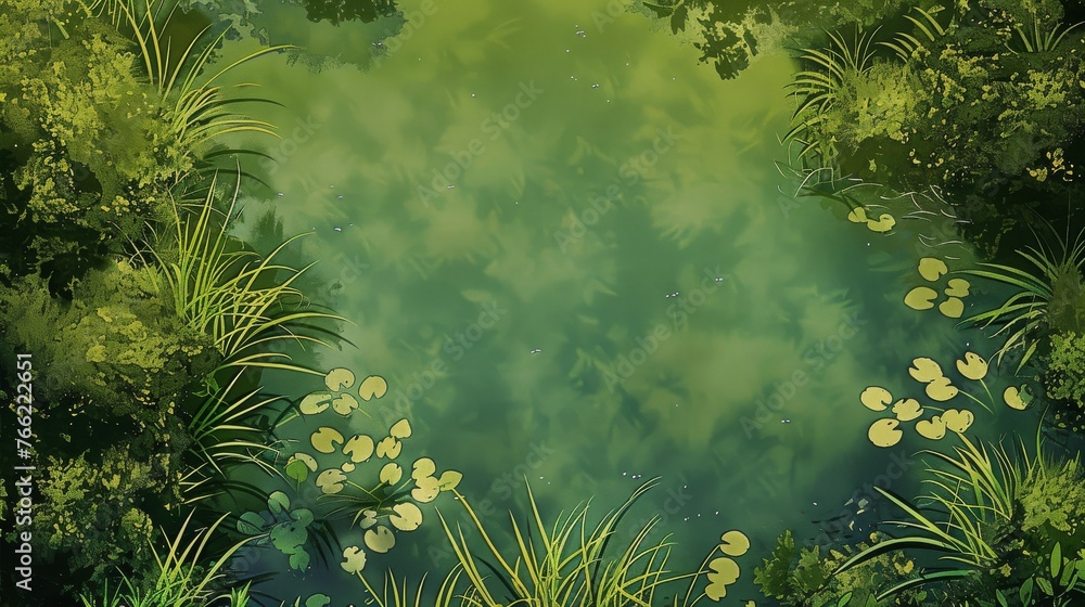 Chinese Ink Style Topdown Open Spaces: Bright Anime Flatland Grass Texture