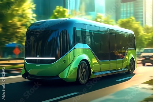 a green bus on the road