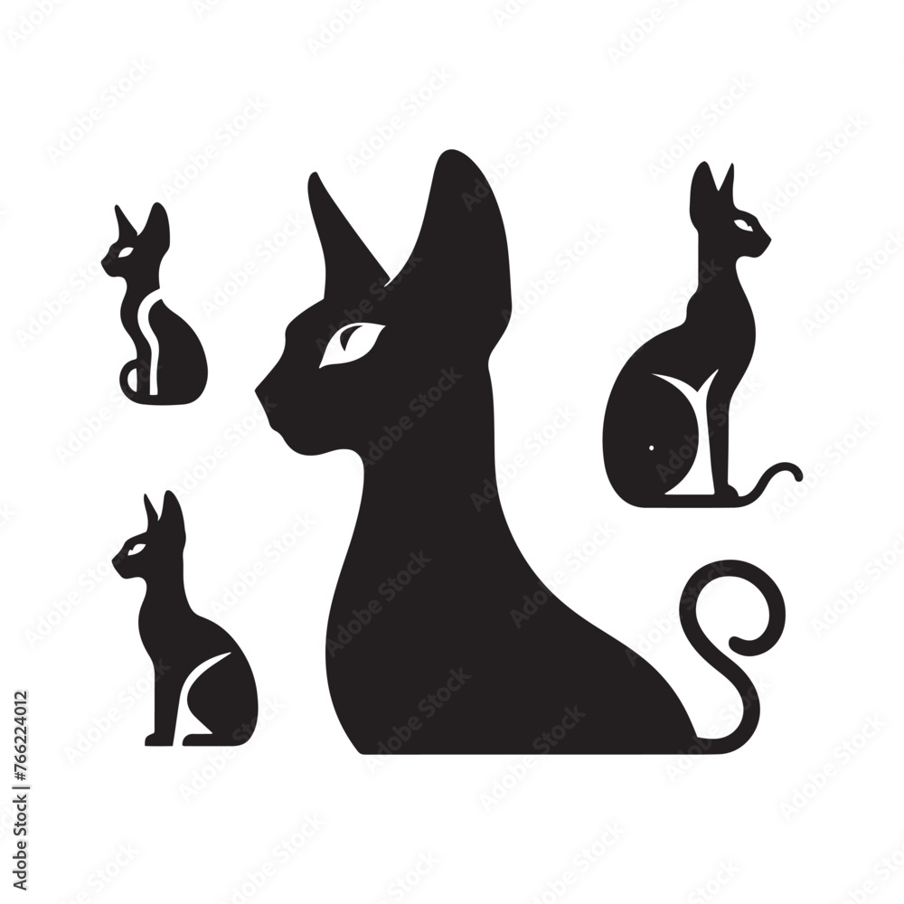 Sphinx Cat Silhouette Vector: Elegant and Enigmatic Feline Profile- Sphinx cat vector stock.