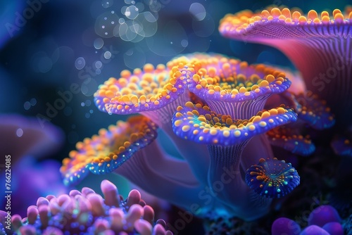 Colorful underwater world of coral reefs, macro photo