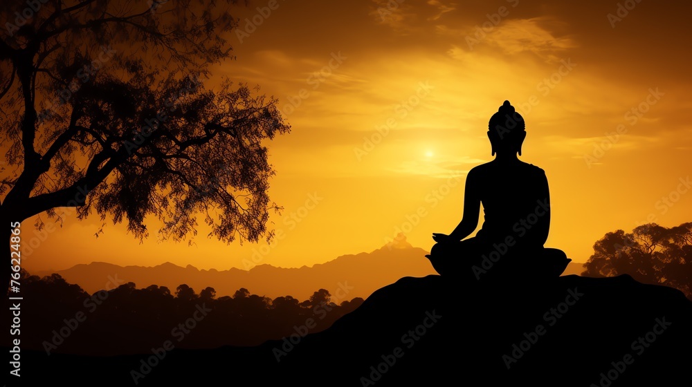 a silhouette of a person meditating on a hill