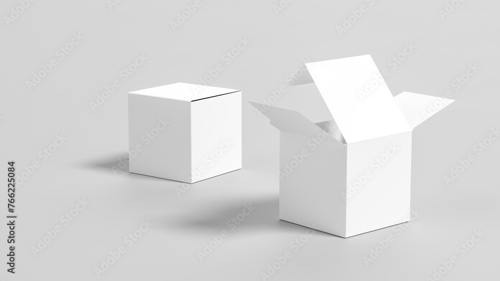 Cube box mock up isolated on white background. Product packaging box mock up. 3D illustration. Cube box mock up isolated on white background. Product packaging box mock up. 3D illustration.