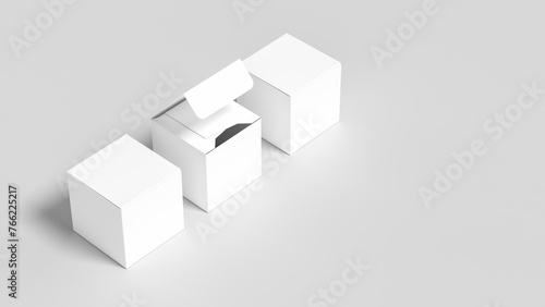 Cube box mock up isolated on white background. Product packaging box mock up. 3D illustration.