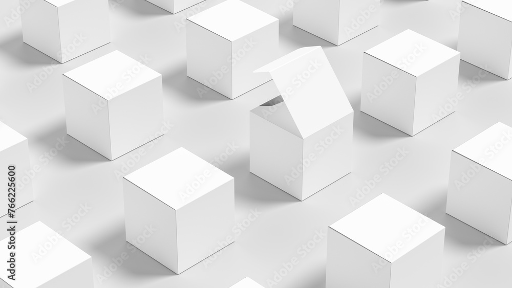 Cube box mock up isolated on white background. Product packaging box mock up. 3D illustration. Cube box mock up isolated on white background. Product packaging box mock up. 3D illustration.