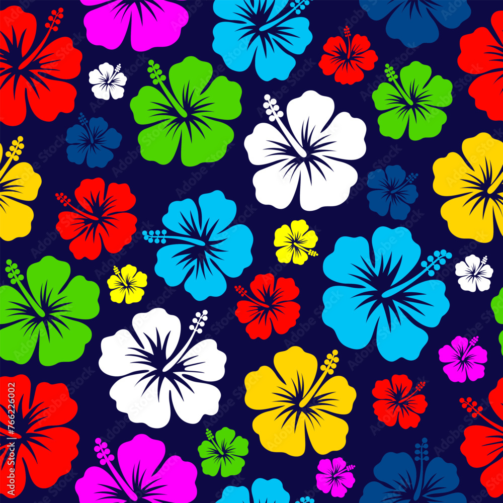 Fototapeta premium colorful hibiscus flower seamless pattern