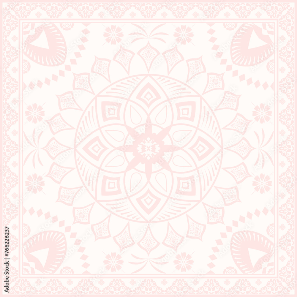Hijab scarf flower abstract pattern.Ethnic geometric ornament with frame motif border hijab pattern.Design for fabric,print,scarves,shawl,kerchief,bandana,clothing,pareo,pillows,tablecloth,decoration.