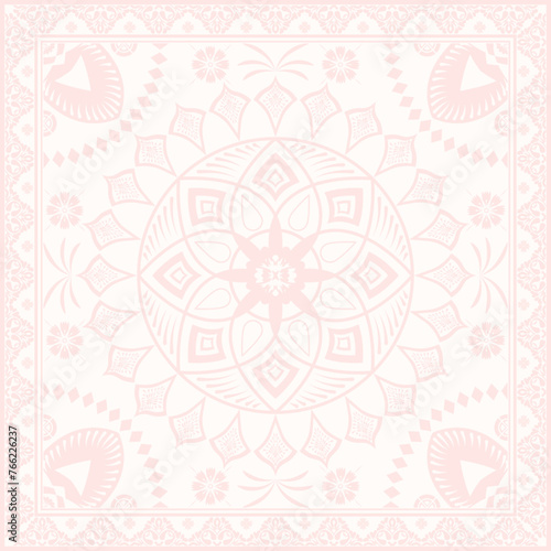 Hijab scarf flower abstract pattern.Ethnic geometric ornament with frame motif border hijab pattern.Design for fabric,print,scarves,shawl,kerchief,bandana,clothing,pareo,pillows,tablecloth,decoration.