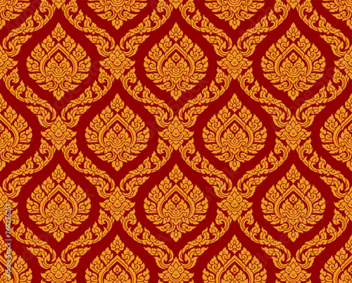 Thai pattern seamless, red and gold thai background, thai pattern temple3