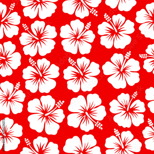 white hibiscus flower seamless pattern
