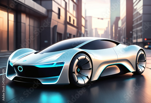 Futuristic electric car. Generative AI © Sergey Ilin