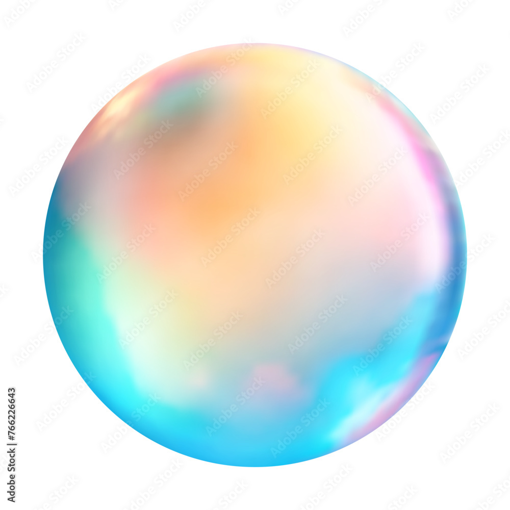 Vector color translucent soap bubble transparent background. 