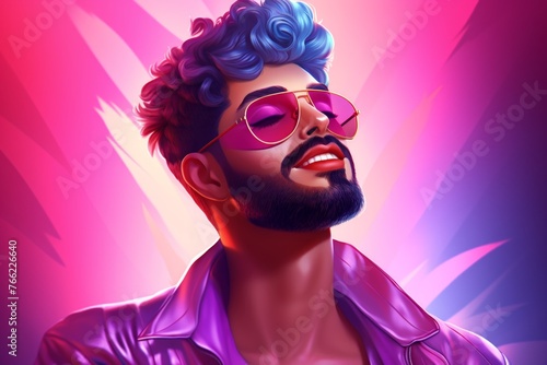 Happy Pride! Queer male, gender nonconformative, gender bender gay, drag king on pink background banner. non binary, Lesbian, gay, bisexual and transgender people proud of sexual or gender orientation photo