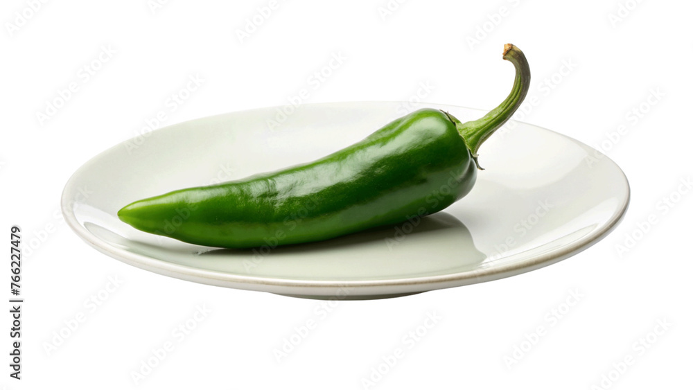 A fresh green chili pepper on plate isolated on Transparent background. A fresh green chili pepper on plate isolated on Transparent background.