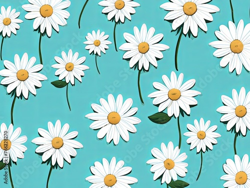 Daisy pattern  hand draw  simple line  green and cyan