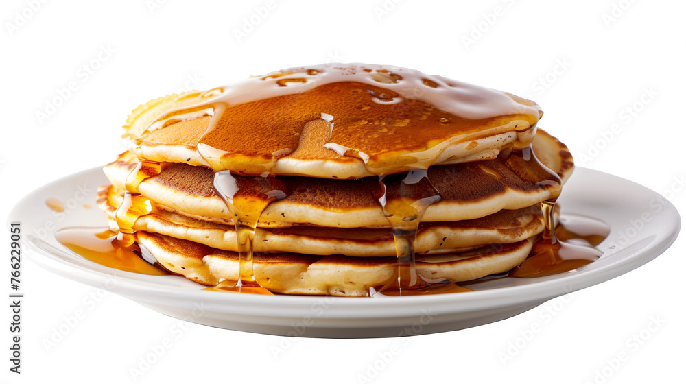 Sweet homemade American pancakes on isolated white background