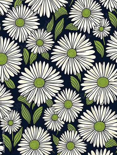 Daisy pattern  hand draw  simple line  green and indigo