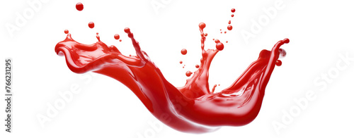 Abstract ketchup sauce tomatoes splash in the air liquid flow transparend white background.