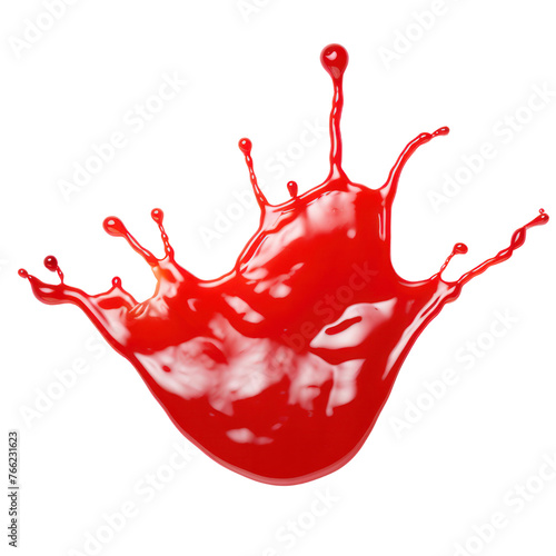 Abstract ketchup sauce tomatoes splash in the air liquid flow transparend white background.
