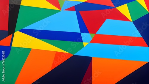 Abstract geometric background with vibrant overlapping triangles in red  blue  green  and yellow.
