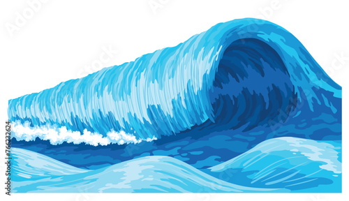 Ocean waves, splash water, marine sea storm element. Blue sea or ocean wave with spray, foam on crest. Vector illustration