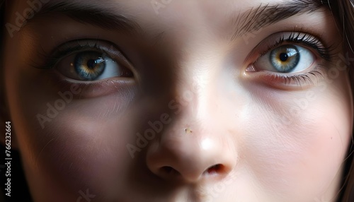 Close-up of a person's blue eyes with natural lighting, capturing the detail and emotion in the gaze. © Vas