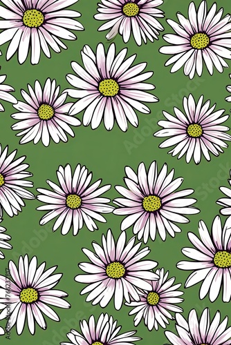 Daisy pattern  hand draw  simple line  green and mauve