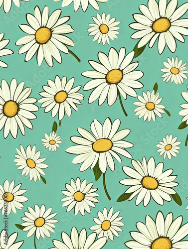 Daisy pattern  hand draw  simple line  green and mint