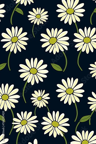 Daisy pattern, hand draw, simple line, green and navy blue