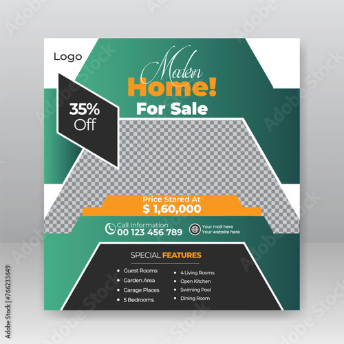 modern real estate house social media post or square banner template