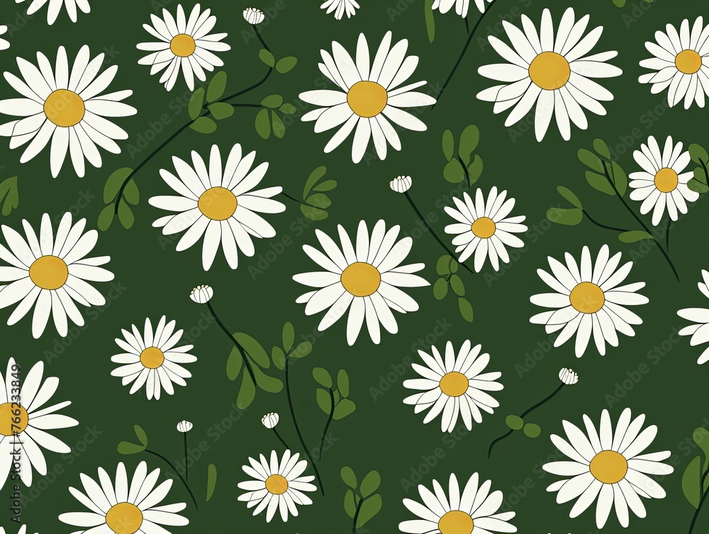 Daisy pattern, hand draw, simple line, green and olive