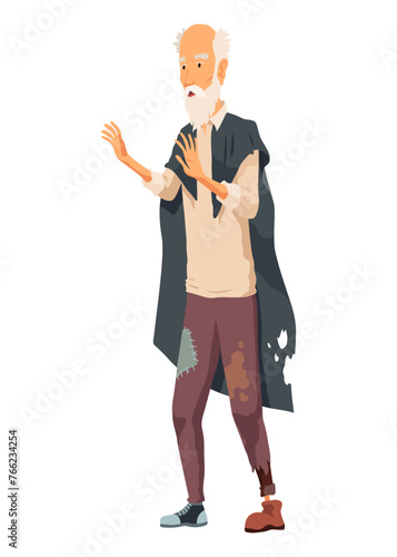 Homeless old man. Cartoon flat character illustration